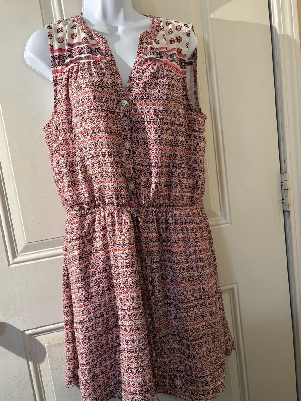 The GAP Playful Sleeveless Dress.Casual.Pink & Cream.Flattering V-Neck.#Bohochic